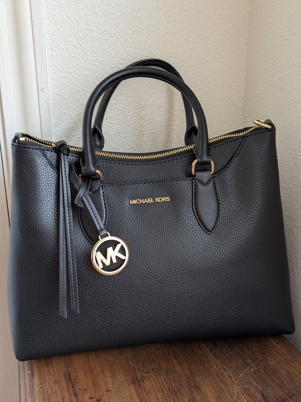 Michael Kors Large Pebbled Leather Satchel Black